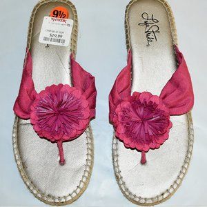 LIFE STRIDE ESPADRILLE RIO TRES SANDAL FLIP FLOP THONG PINK FLOWER SZ 9.5, NEW